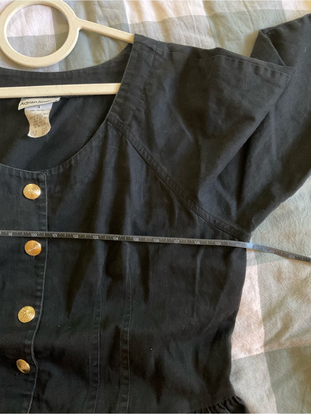 Vintage Women’s Black Midi Denim Button-Front Dress with Short Sleeves - Picture 7 of 8